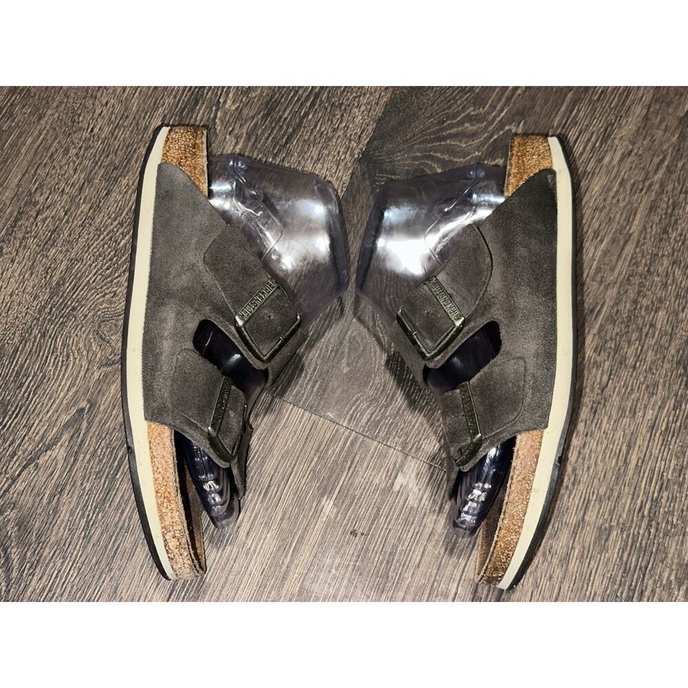 Birkenstock Arizona Birkibuc Gray Leather Shoes Sandals Rubber Sole Sz 38 US 7 - Picture 7 of 11